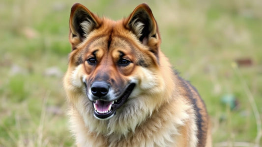 Eurasier auf einer Wiese, freundlich und aufmerksam.