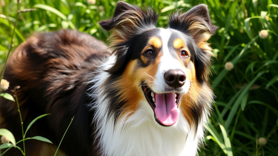 Collie spielt im Grünen, Langhaar und Kurzhaar.