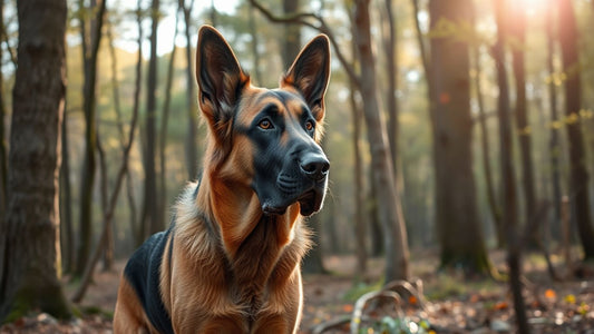 Ein Bloodhound im Wald mit langen Ohren.