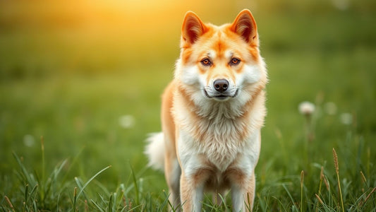 Majestätischer Koreanischer Jindo Hund auf einer Wiese.