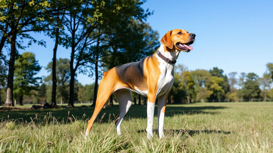 American Foxhound in einer grünen Wiese.