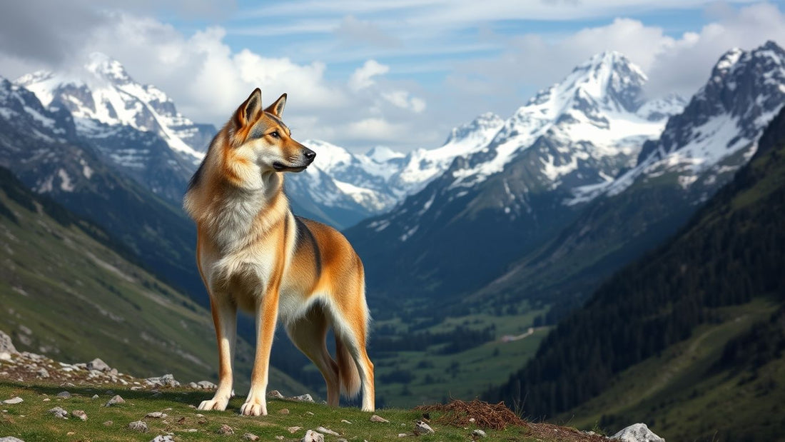Stolzer Pyrenäenberghund in Berglandschaft.