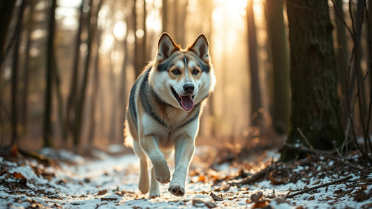 Finnischer Laufhund im verschneiten Wald.