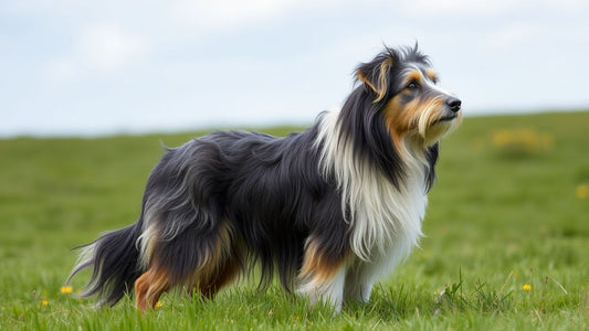 Bearded Collie auf grüner Wiese