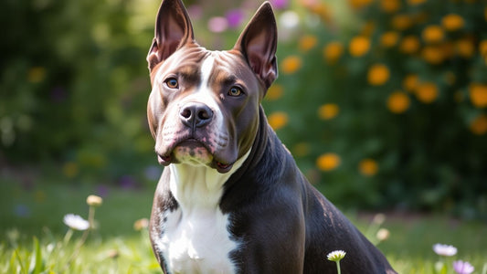 American Staffordshire Terrier im Freien, stolz und aufmerksam.