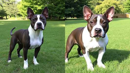 Bullterrier in einem Park, Miniatur und Standard.