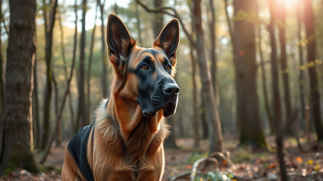 Ein Bloodhound im Wald mit langen Ohren.