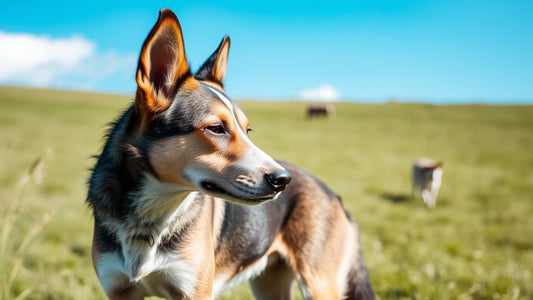 Australian Cattle Dog auf grüner Wiese