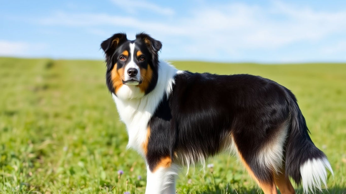 Australian Shepherd auf grüner Wiese