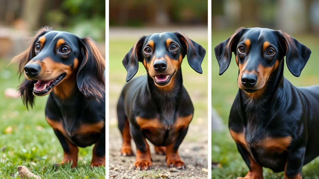 Dachshund in Langhaar, Kurzhaar und Rauhaar Varianten.