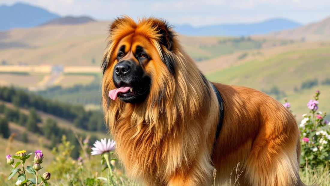 Majestätischer Leonberger in malerischer Landschaft.