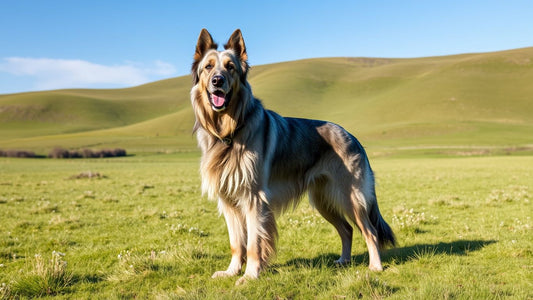 Ein Irish Wolfhound auf einer Wiese.