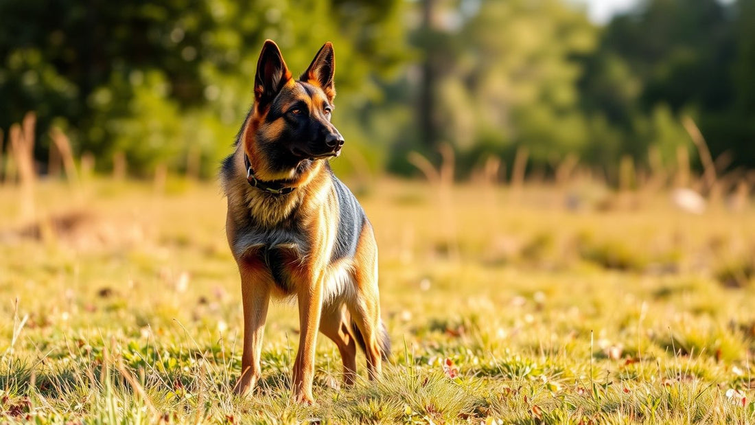 Majestätischer Dutch Shepherd auf einer Wiese in der Natur.