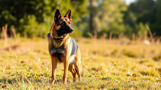 Majestätischer Dutch Shepherd auf einer Wiese in der Natur.