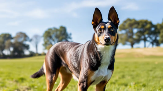 Australian Kelpie auf grüner Wiese